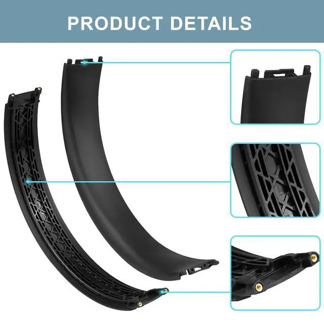 Alt view image 3 of 4 - Top & Bottom Headband Rubber Replacement Cover for Beats Studio Pro Noise Cancelling Headphones, Plastic Headstrap Pad Repair Parts-Black