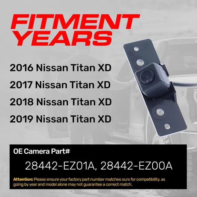 Alt view image 2 of 6 - Replacement for Nissan Titan XD (2016-2019) Backup Camera OE Part # 28442-EZ01A, 28442-EZ00A