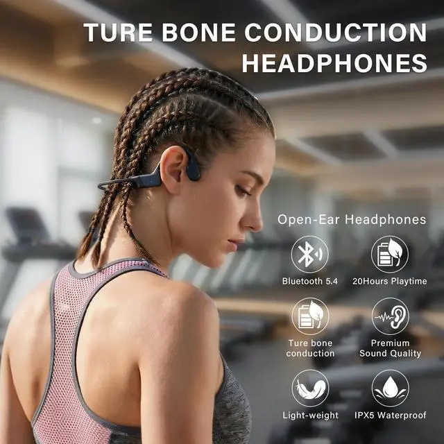 Alt view image 2 of 6 - Bone Conduction Headphones, Open-Ear Bluetooth 5.4 Sport Headphones with Mic 20H Playtime, 26g Lightweight, Comfortable Fit, IPX5 Waterproof Wireless Earphones for Running Cycling Gym Workouts