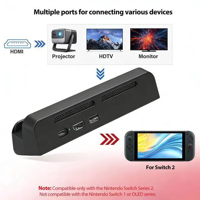 Alt view image 5 of 6 - Switch Dock for Nintendo Switch 2,Portable Switch TV Docking Station | 4K@120Hz HDMI Output USB Port Type C Port for Nintendo Switch 2(Not Support Switch 1)