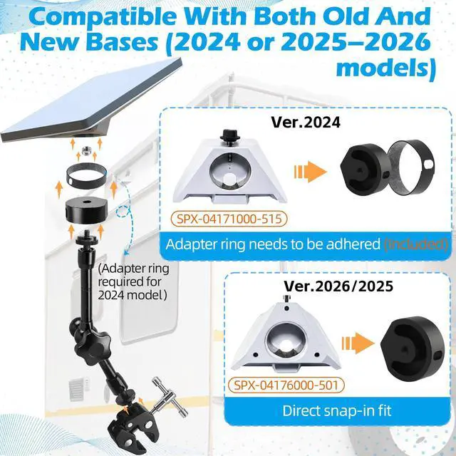 Alt view image 2 of 6 - 2024-2026 Starlink Mini Clamp Mount RV Adjustable Arm & Pipe Adapter
