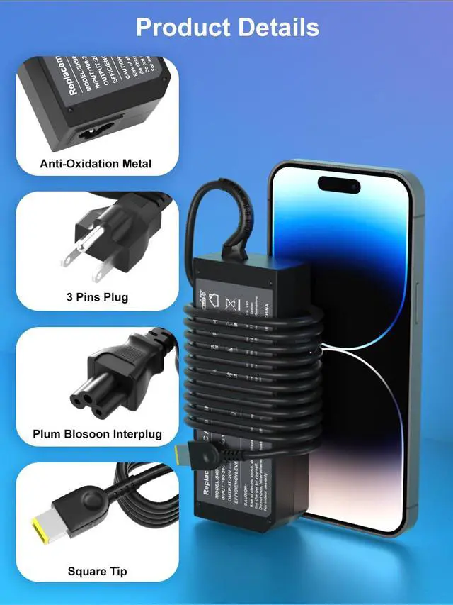 Alt view image 4 of 6 - 90W Charger Compatible with Lenovo Ideacentre ThinkCentre Neo 50a 50q 30a M70q M73 M75q M80q M83 M90q M93p M700 M710 M710q M715q M720 M900 M910 M910q All-in-One Desktop Power Adapter