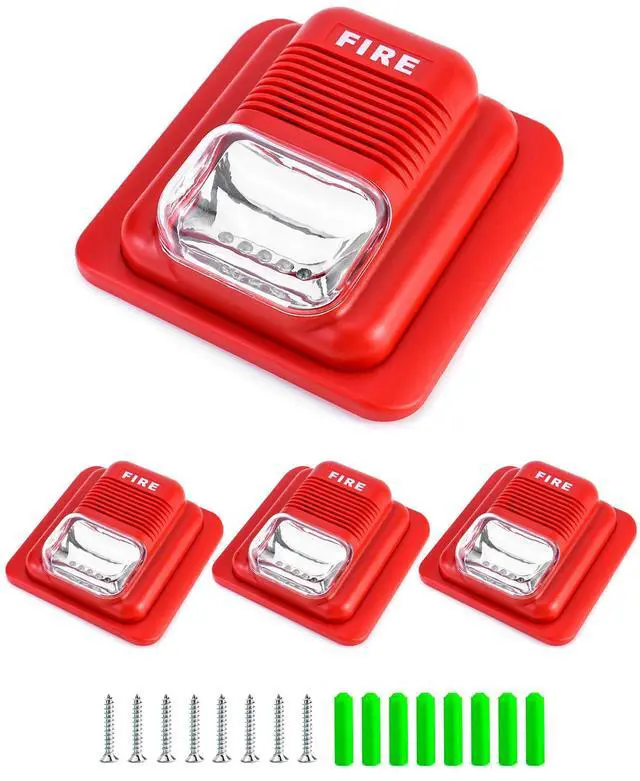 Main image of 4 Pack Wired Sound & Light Fire Alarm Warning Strobe Siren Horn, 12 / 24V DC
