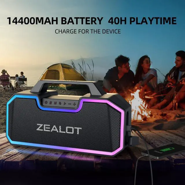 Alt view image 3 of 6 - Bluetooth Speakers, 80W Speakers Bluetooth Wireless with Dual Paring, Bluetooth Speaker with 14,400MAh Big Battery,50H Playtime,Stereo,Party, Beach Portable Speaker (Dark Black) (Dark Black)