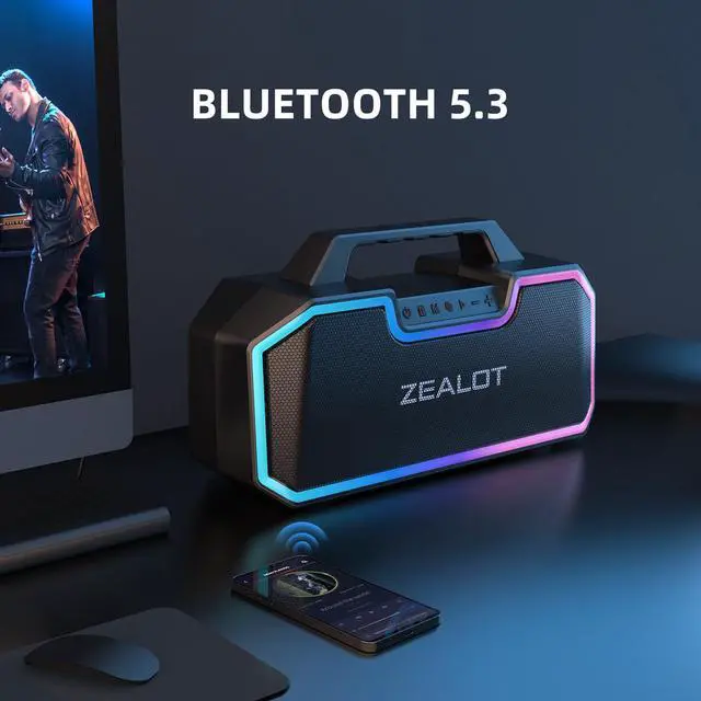 Alt view image 4 of 6 - Bluetooth Speakers, 80W Speakers Bluetooth Wireless with Dual Paring, Bluetooth Speaker with 14,400MAh Big Battery,50H Playtime,Stereo,Party, Beach Portable Speaker (Dark Black) (Dark Black)