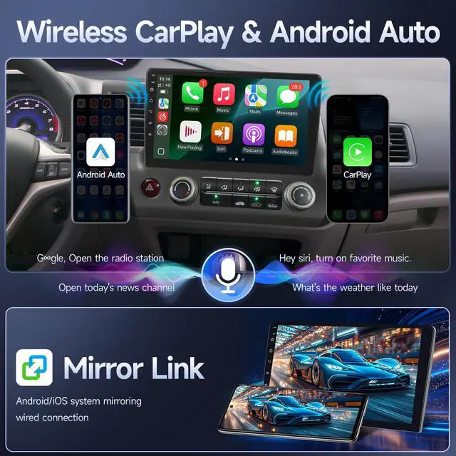 Alt view image 3 of 6 - Fast Boot Linux Radio for Honda Civic 2006 2007 2008 2009 2010 2011 | 10.1" IPS Touchscreen for Civic Radio with Wireless Carplay/Android Auto/Bluetooth/FM/Mirrorlink/SWC/Camera/MIC