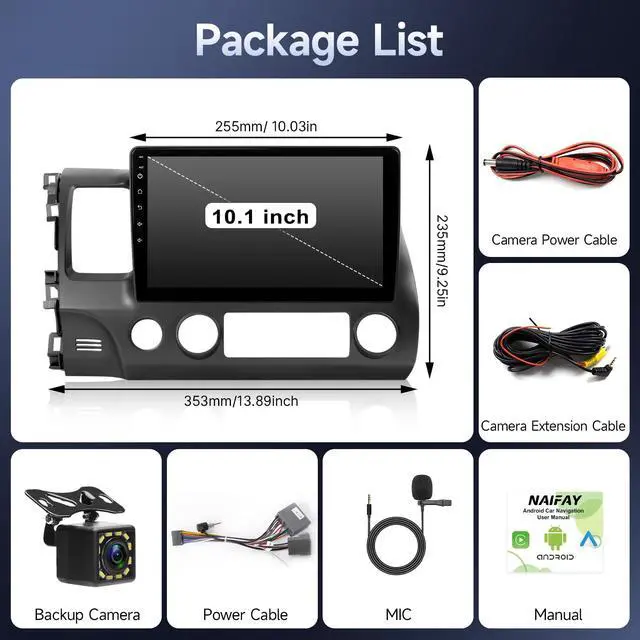 Alt view image 6 of 6 - Fast Boot Linux Radio for Honda Civic 2006 2007 2008 2009 2010 2011 | 10.1" IPS Touchscreen for Civic Radio with Wireless Carplay/Android Auto/Bluetooth/FM/Mirrorlink/SWC/Camera/MIC