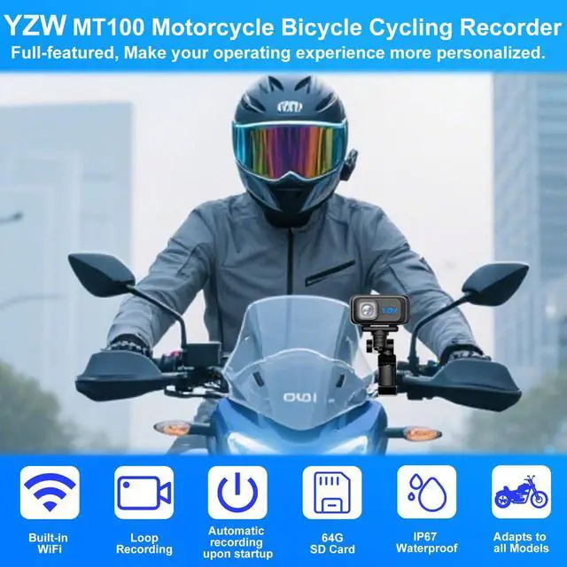 Alt view image 2 of 6 - MT100 Motorcycle Bicycle Cycling Recorder, Motorcycle Dash Cam with 64GB SD Card, 2K HD Video Recording, 3 Brackets Contains, Suitable for Different Models, WiFi Mobile APP One-Click Connectivity
