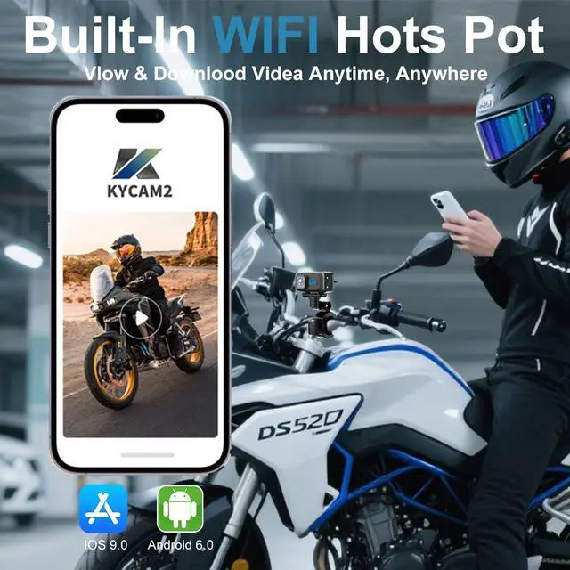 Alt view image 5 of 6 - MT100 Motorcycle Bicycle Cycling Recorder, Motorcycle Dash Cam with 64GB SD Card, 2K HD Video Recording, 3 Brackets Contains, Suitable for Different Models, WiFi Mobile APP One-Click Connectivity