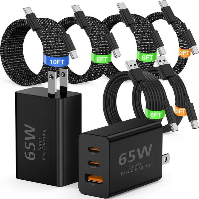 Main image of 65W USB C Super Fast Charger for Samsung S26 Ultra,3-Port Type C Laptop Adapter Block with 3+6ft USB&3+6+10+10ft USBC Cable for Samsung Galaxy S26 Ultra S25/S24/S23,Tab,MacBook, iPhone 17/16-BK