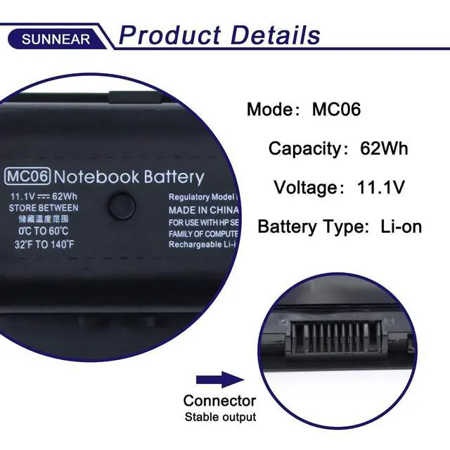 Alt view image 2 of 6 - MC06 Laptop Battery Replacement for Hp Envy M7-N000 M7-N100 15-AE100 17-N000 17-R000 M7-n109d M7-n011dx Series 804073-851 805095-001 806953-851 MC06062 N2L86AA TPN-C123 HSTNN-PB6L