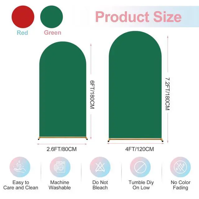 Alt view image 2 of 6 - Arch Backdrop Cover Set of 2, Double Color Wedding Arch Cover (6+7.2FT) Spandex Fitted Arch Cover for Wedding Birthday Party Decoration Baby Shower New Year Christmas Graduation(Red+Green)