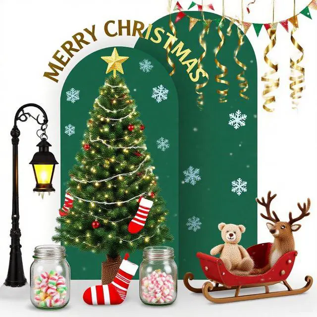 Alt view image 3 of 6 - Arch Backdrop Cover Set of 2, Double Color Wedding Arch Cover (6+7.2FT) Spandex Fitted Arch Cover for Wedding Birthday Party Decoration Baby Shower New Year Christmas Graduation(Red+Green)