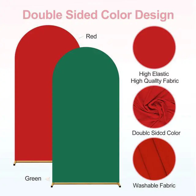 Alt view image 4 of 6 - Arch Backdrop Cover Set of 2, Double Color Wedding Arch Cover (6+7.2FT) Spandex Fitted Arch Cover for Wedding Birthday Party Decoration Baby Shower New Year Christmas Graduation(Red+Green)