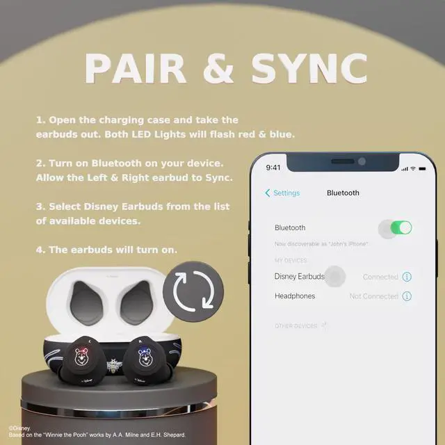 Alt view image 6 of 6 - Disney Winnie The Pooh Bluetooth Earbuds w/Charging Case- Wireless Headphones w/Built-in Mic+ Up to 30 Hrs Playtime- Winnie The Pooh Gifts for Women, Men, All Fans of Winnie The Pooh Stuff