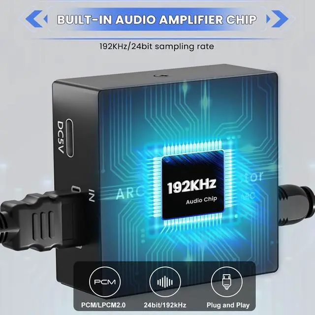 Alt view image 5 of 6 - HDMI ARC to Optical Converter 192KHz ARC to RCA 3.5mm Jack Audio Converter | HDMI ARC Audio Extractor for HDTV ARC to Optical RCA Audio Adapter Support CEC for TV to Sound System Speaker Amplifier