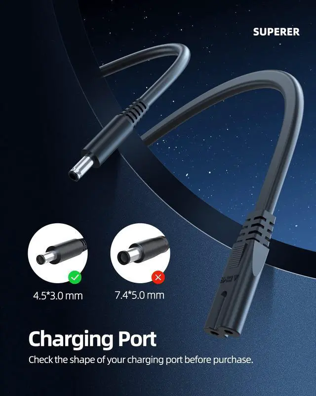 Alt view image 4 of 6 - Charger Fit for Dell Inspiron P51F P25T P24T P57G P58F P69G P54G P28E P66F P20T P75F P30E P32E P60G P55F P30E P29G P89G P70F P64G P47F P35E P32E P63F P76G P83G P87G Laptop Power Supply Adapter