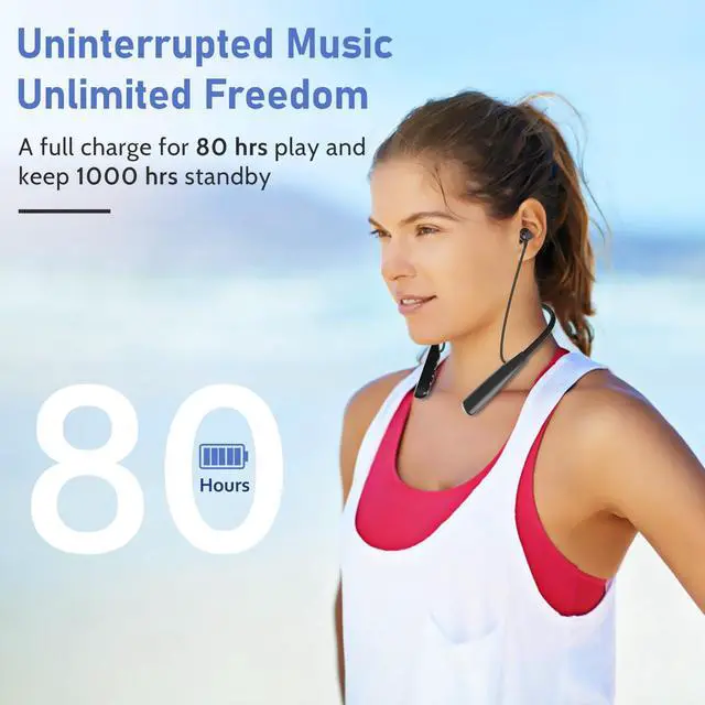 Alt view image 2 of 6 - Travel Sports Essentials, Neckband Bluetooth Earbuds, Genuine Wireless Bluetooth 6.0 Headphones 80Hrs Playtime Headsets with Mic, IPX6 Waterproof Magnetic Earbuds, HD Sound for Running, Gym, Travel
