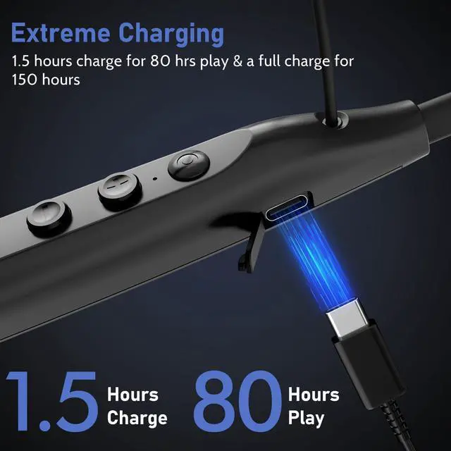 Alt view image 5 of 6 - Travel Sports Essentials, Neckband Bluetooth Earbuds, Genuine Wireless Bluetooth 6.0 Headphones 80Hrs Playtime Headsets with Mic, IPX6 Waterproof Magnetic Earbuds, HD Sound for Running, Gym, Travel