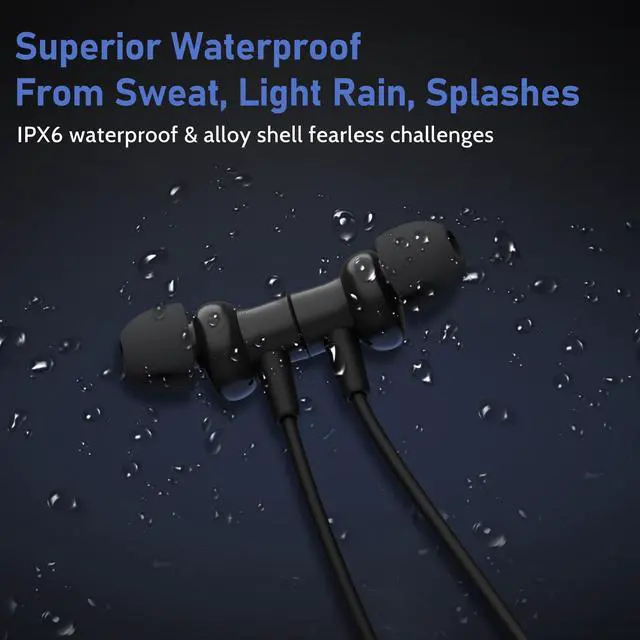 Alt view image 6 of 6 - Travel Sports Essentials, Neckband Bluetooth Earbuds, Genuine Wireless Bluetooth 6.0 Headphones 80Hrs Playtime Headsets with Mic, IPX6 Waterproof Magnetic Earbuds, HD Sound for Running, Gym, Travel