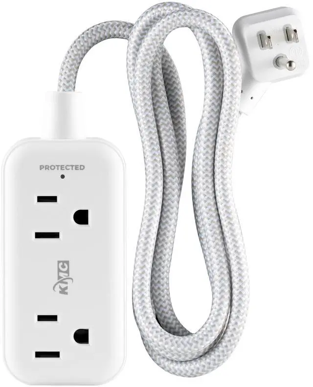 Main image of 2-Outlet Mini Surge Protector Power Strip, 1 USB-C & 2 USB-A Ports, 245J Surge Protection, 5ft Braided Cord, 3-Prong Low-Profile Flat Plug, UL/ETL Certified, White