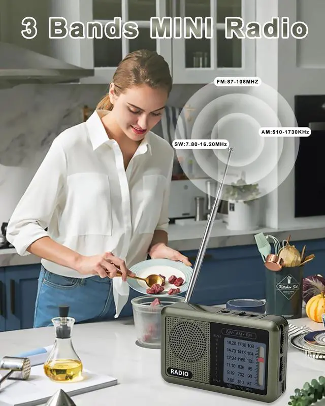 Alt view image 3 of 6 - 3 Band Mini Pocket Radio with Rechargeable Battery, Portable FM AM Shortwave Radios, Type C Charging Transistor SW Radio with 3.5mm Earphone Jack for Elderly Kids