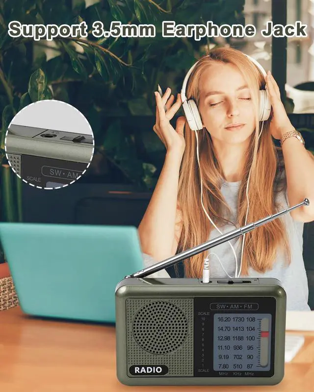 Alt view image 6 of 6 - 3 Band Mini Pocket Radio with Rechargeable Battery, Portable FM AM Shortwave Radios, Type C Charging Transistor SW Radio with 3.5mm Earphone Jack for Elderly Kids