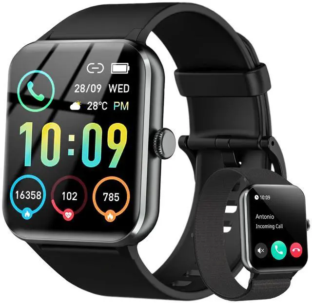Main image of Smart Watch(Answer/Make Call), 1.85" Smartwatch for Men Women, 100+ Sport Modes, Pedometer, IP68 Waterproof Fitness Tracker, Heart Rate/Sleep Monitor, Smart Watches for Android & iOS (2 Straps)