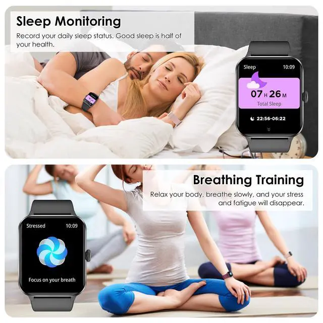 Alt view image 4 of 6 - Smart Watch(Answer/Make Call), 1.85" Smartwatch for Men Women, 100+ Sport Modes, Pedometer, IP68 Waterproof Fitness Tracker, Heart Rate/Sleep Monitor, Smart Watches for Android & iOS (2 Straps)