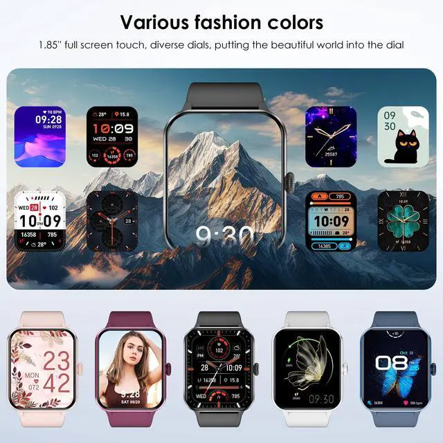 Alt view image 6 of 6 - Smart Watch(Answer/Make Call), 1.85" Smartwatch for Men Women, 100+ Sport Modes, Pedometer, IP68 Waterproof Fitness Tracker, Heart Rate/Sleep Monitor, Smart Watches for Android & iOS (2 Straps)