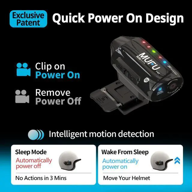 Alt view image 2 of 6 - 2K Dual Front & Rear Camera for Top Mount Motorcycle Helmet, 4000mAh Battery 8H Loop Recording, IP66 Waterproof, Hands-Free POV Dash Cam, Portable Camcorder with WiFi, 64GB Memory, V40T