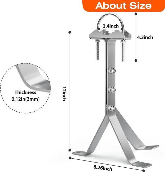 Alt view image 2 of 6 - Antenna Mounting Bracket 12 Inch SUS304 Stainless Steel Mast Wall Mount Clamp Windproof Antenna Mount for TV Antenna Mast