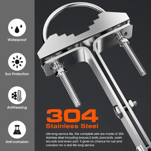 Alt view image 4 of 6 - Antenna Mounting Bracket 12 Inch SUS304 Stainless Steel Mast Wall Mount Clamp Windproof Antenna Mount for TV Antenna Mast