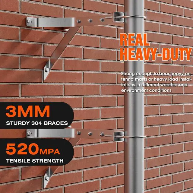 Alt view image 5 of 6 - Antenna Mounting Bracket 12 Inch SUS304 Stainless Steel Mast Wall Mount Clamp Windproof Antenna Mount for TV Antenna Mast