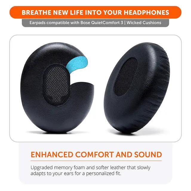 Alt view image 4 of 6 - PadZ QC3 - Replacement Ear Cushions for Bose QuietComfort 3 | Made by Wicked Cushions | Extra Durable Leather, Softer Memory Foam, Added Thickness | Black