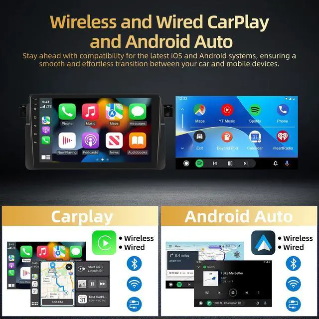 Alt view image 3 of 6 - 2+64G Wireless Carplay Android Car Stereo for BMW E46 M3 1999-2006 - 9 Inch Android Auto Touchscreen Radio with EQ DSP, GPS, WiFi, FM/RDS + AHD Rear View Camera