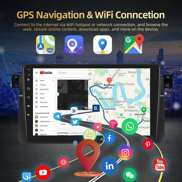 Alt view image 6 of 6 - 2+64G Wireless Carplay Android Car Stereo for BMW E46 M3 1999-2006 - 9 Inch Android Auto Touchscreen Radio with EQ DSP, GPS, WiFi, FM/RDS + AHD Rear View Camera