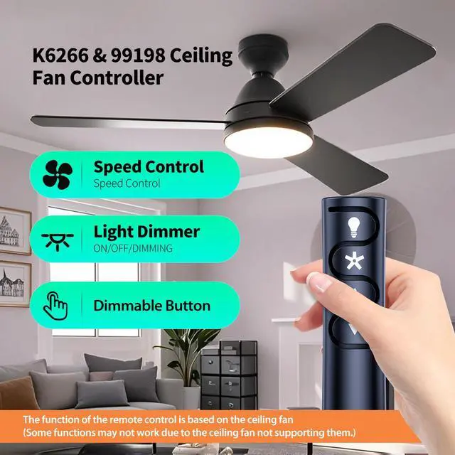 Alt view image 5 of 6 - Replacement Remote Control for Hunter K6266 & Casablanca 99198 Ceiling Fan | For Hunter K6266 & Casablanca 99198 Full Range Light Dimming Ceiling Fan Controller