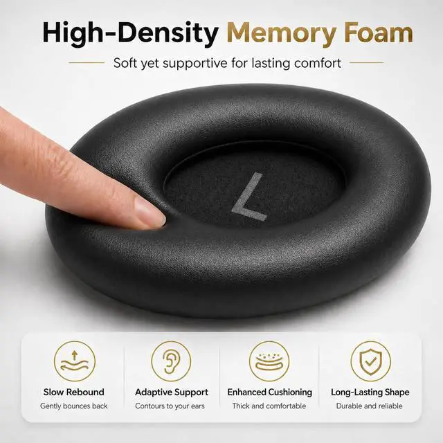 Alt view image 4 of 6 - Replacement Ear Pads for Bose 700 NC700, Memory Foam, Black | Ear Pads Cushions with Softer Protein Leather, Added Thickness for Bose 700 Wireless Noise Cancelling Headphones