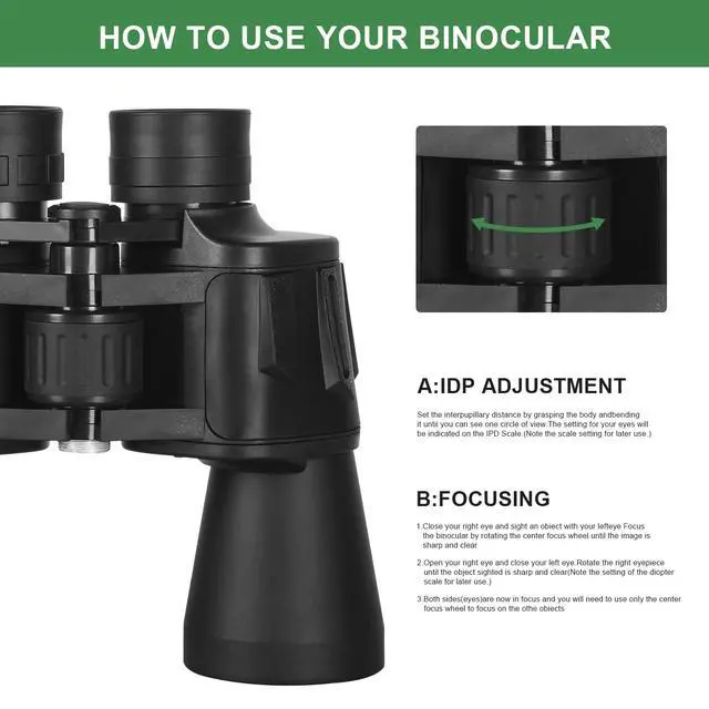 Alt view image 3 of 6 - 20x50 HD Binoculars for Adults, Binoculars Waterproof Binocular with Large View, Easy Focus for Bird Watching, Travel, Adventures