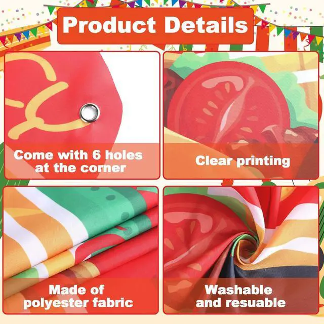 Alt view image 3 of 6 - Mexican Fiesta Theme Party Decoration Tacos Truck Shaped Photo Prop Backdrop Mexican Taco Festival Truck Hanging Banner Taco Cactus Stand Photo Booth Backdrop for Fiesta Theme Birthday Party Decor