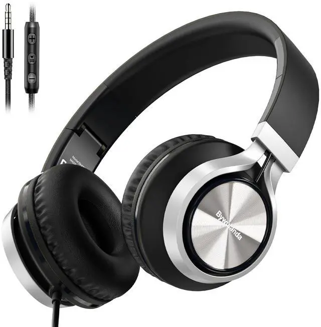 Main image of Headphones Wired with Mic, 3.5mm Headset for Adult/Teens | Volume Control, Stereo Sound, Adjustable headband, Comfortable Fit, Foldable Headphones for Laptop/Tablets/Travel, Black