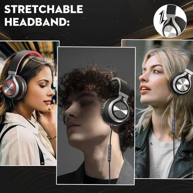 Alt view image 3 of 6 - Headphones Wired with Mic, 3.5mm Headset for Adult/Teens | Volume Control, Stereo Sound, Adjustable headband, Comfortable Fit, Foldable Headphones for Laptop/Tablets/Travel, Black