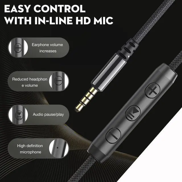 Alt view image 4 of 6 - Headphones Wired with Mic, 3.5mm Headset for Adult/Teens | Volume Control, Stereo Sound, Adjustable headband, Comfortable Fit, Foldable Headphones for Laptop/Tablets/Travel, Black