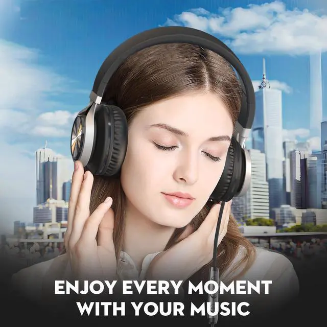 Alt view image 6 of 6 - Headphones Wired with Mic, 3.5mm Headset for Adult/Teens | Volume Control, Stereo Sound, Adjustable headband, Comfortable Fit, Foldable Headphones for Laptop/Tablets/Travel, Black