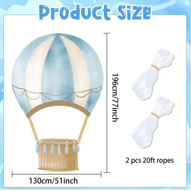 Alt view image 2 of 6 - Blue Hot Air Balloon Shaped Photo Booth Prop Selfie Frame Travel Birthday Party Decoration Large Blue Hot Air Balloon Photography Background Flying Tour Backdrop Banner for Baby Shower Party Supplies