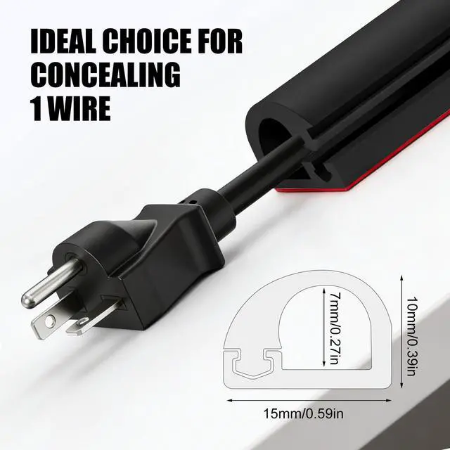 Alt view image 2 of 6 - Wall Cord Hider, Flexible Side-Open Cable Raceway,Black,Regular-118inch | Wall Cord Hider, Flexible Self-Adhesive Wire Cover for Cord Concealer for Mounted TV, Home Theater & Office,Black, 118inch