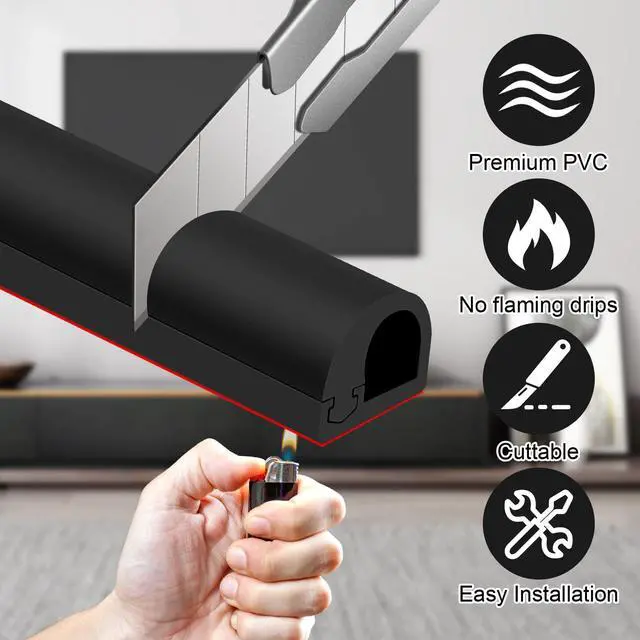 Alt view image 4 of 6 - Wall Cord Hider, Flexible Side-Open Cable Raceway,Black,Regular-118inch | Wall Cord Hider, Flexible Self-Adhesive Wire Cover for Cord Concealer for Mounted TV, Home Theater & Office,Black, 118inch