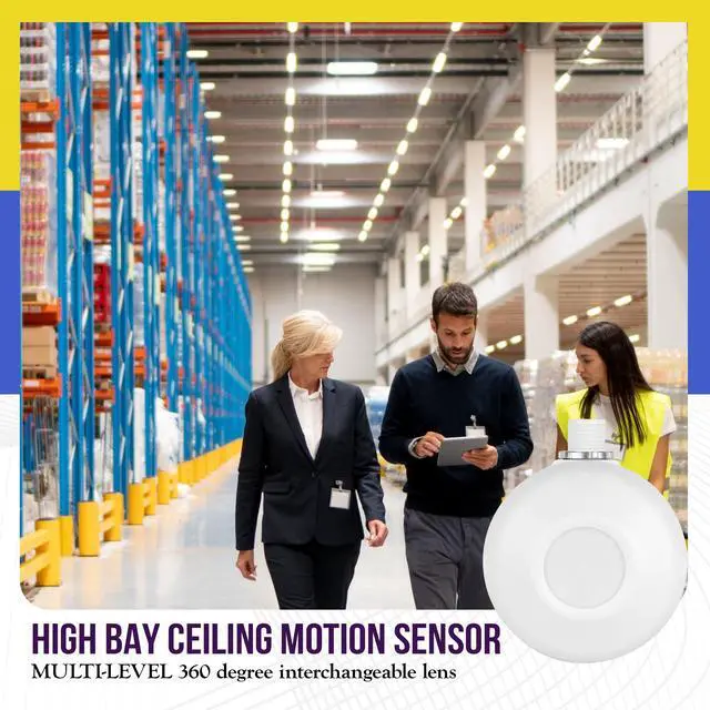 Alt view image 5 of 6 - High Bay Ceiling Motion Sensor, Passive Infrared PIR Ceiling Sensor, 360° Field of View, 2800 Sq Ft Coverage, 120-277VAC, Neutral Wire Required, Commercial/Industrial Grade, MPC-50H, White | MPC-50H P