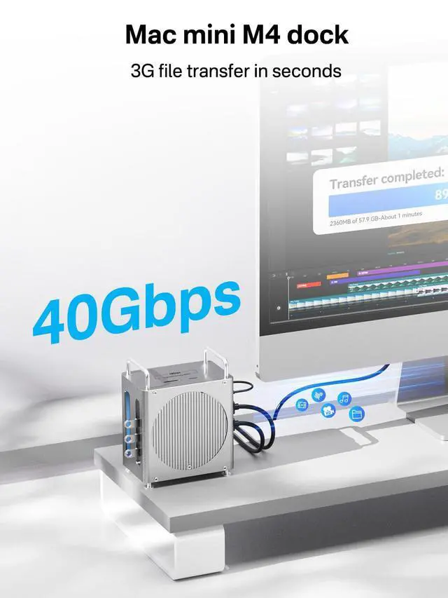 Alt view image 3 of 6 - 40Gbps Mac mini M4 Dock Ultra-Fast Transmission, Mac mini M4 Hub with Signle ssd Enclosure Support Up to 8TB 2*DP+3*USB-A+SD/TF for Video Editor, Photographer, Professional Users